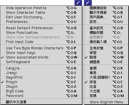 Pencil menu